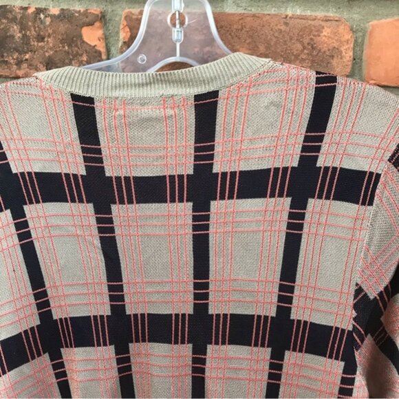Dries Van Noten Check Print Knit Pullover Crew Sweater Preppy Top Short Sleeve L - Picture 10 of 16